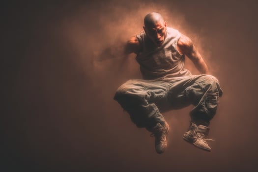 A man in the air with smoke coming out of his mouth photo