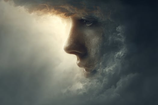 A woman's face is in the clouds photo
