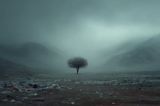 A lone tree stands in the middle of a field photo
