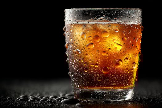 A glass of cola with ice and water on a black background photo