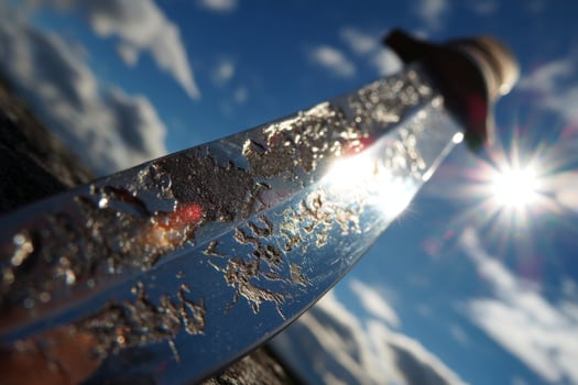 A close up of a knife on a rock photo