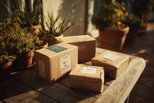 Three boxes of food sitting on a table outside photo