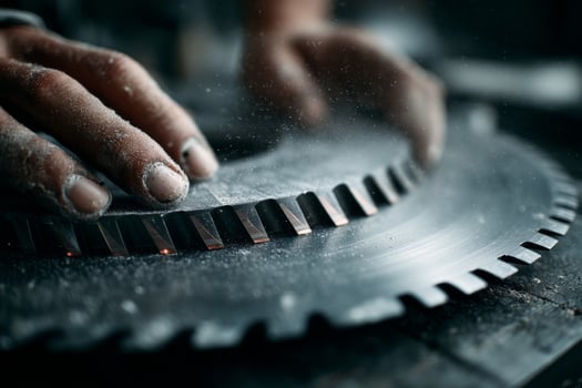 A person is cutting a circular saw blade photo