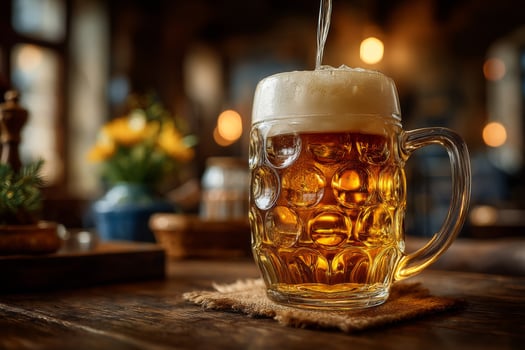 A beer being poured into a glass on a table photo