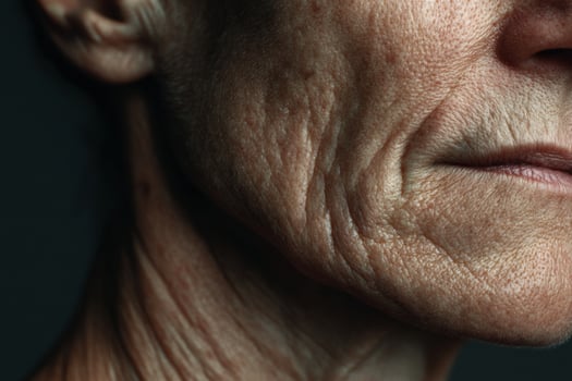 A close up of an older woman's face photo