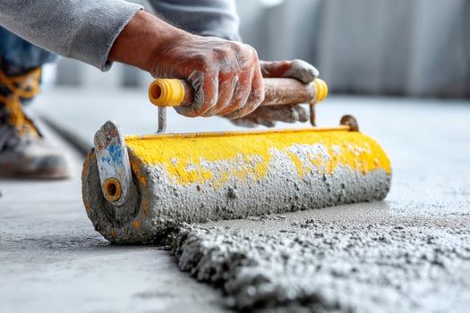 A man is using a roller to lay cement on a floor photo