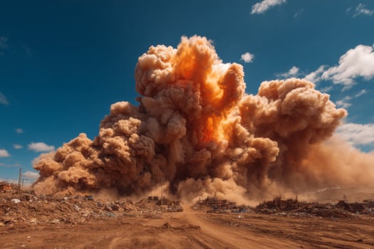A large explosion is seen in the air photo