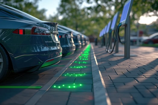 Electric cars are parked at an electric charging station photo