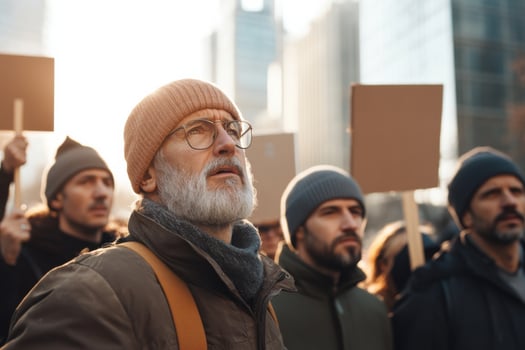 Demonstrators join forces in urban space advocating for change together photo