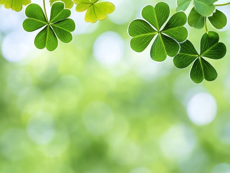 Vibrant green clover leaves on blurred background for luck and freshness photo