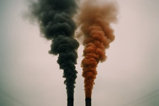 Contrasting Plumes Rising Against Overcast Sky Depicting Environmental Issues - Generated using AI photo