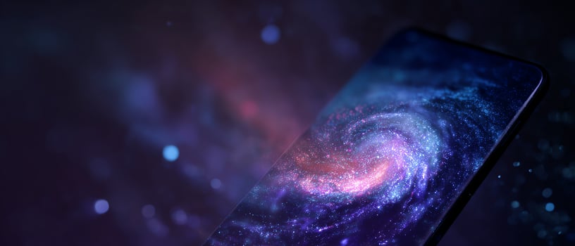Cosmic galaxy on smartphone screen imagery. photo