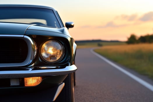 Classic car on open road at sunset automotive transportation photo