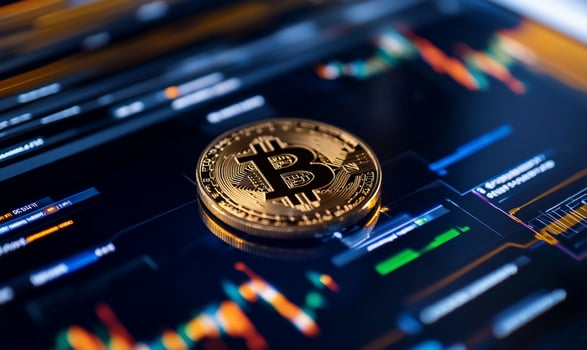 Digital currency coin on financial chart display economic investment photo