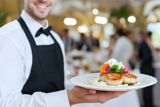 Exquisite scallops served by professional waitstaff in elegant dining setting photo