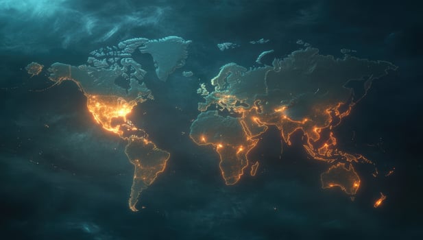 Global connectivity world map illustration with lighting effect photo