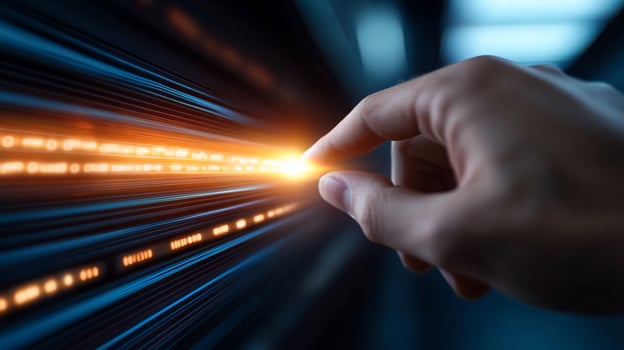 Hand touching futuristic light lines high technology and connectivity concept photo