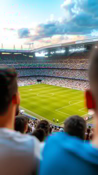 Packed sports stadium full of spectators at a soccer match photo