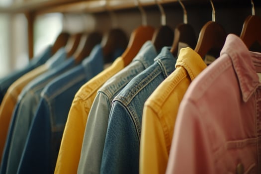 Shirts on rack colorful clothing assortment hanging in fashionable style photo