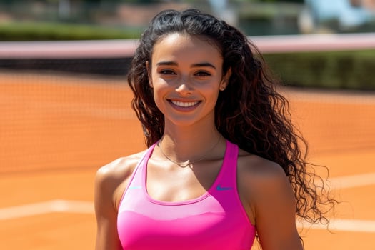 Smiling woman on tennis court active lifestyle and sports photo
