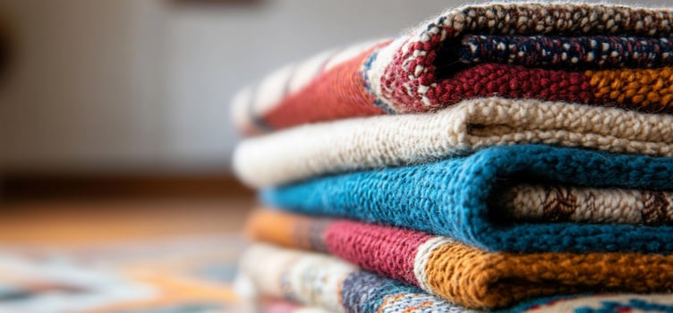 Stacked knitted textile layers colorful fabric textures and patterns photo