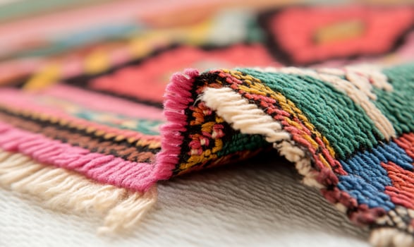Textured colorful rug fabric pattern close up photo