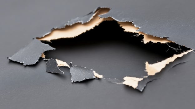 Torn gray material revealing tan layer abstract texture background photo