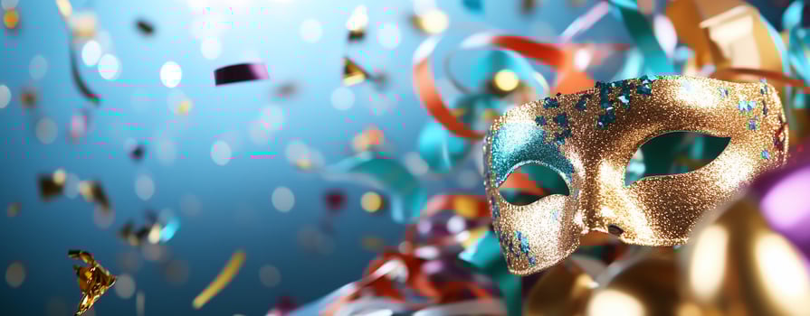 Celebratory mask with confetti for special occasion or artistic expression photo