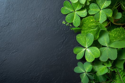 Clover leaves on dark stone texture background natural spring foliage photo