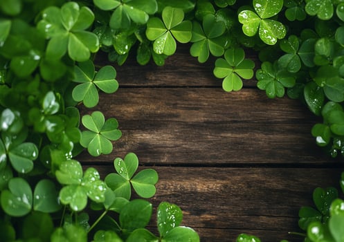 Clover frame on wood background green leaf nature plant photo