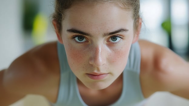 Determined woman doing push up exercise for fitness and strength training photo