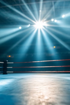 Dramatic lit empty boxing ring arena awaiting action photo