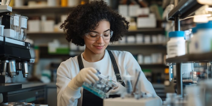 Female scientist working in laboratory environment conducting research photo