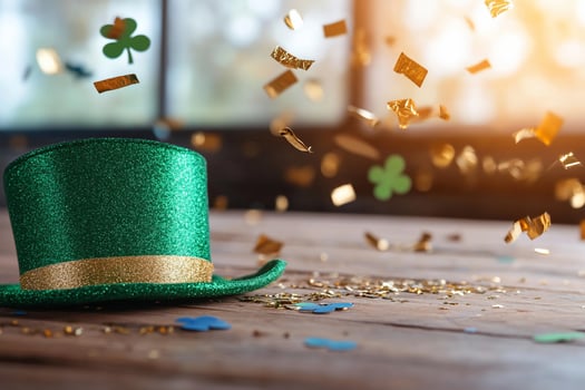 Festive green hat with confetti celebration design background photo