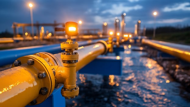 Industrial plant pipeline at dusk energy production and resource transportation photo