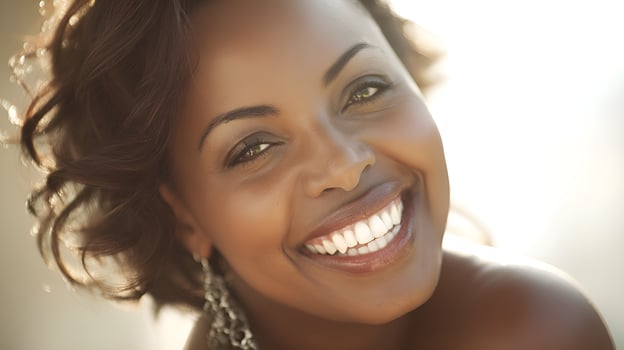 Beautiful african american woman smiling with perfect teeth photo