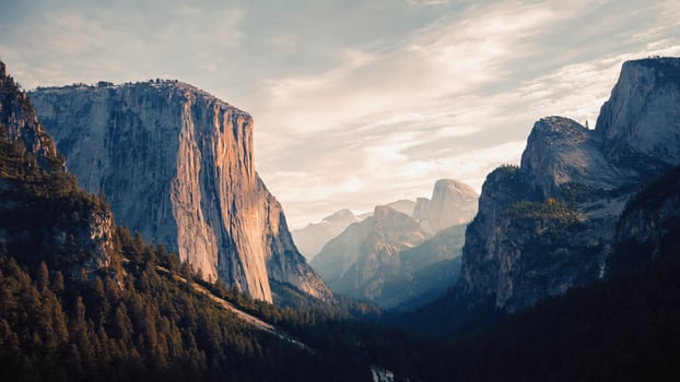 Yosemite mountain landscape at sunset photo