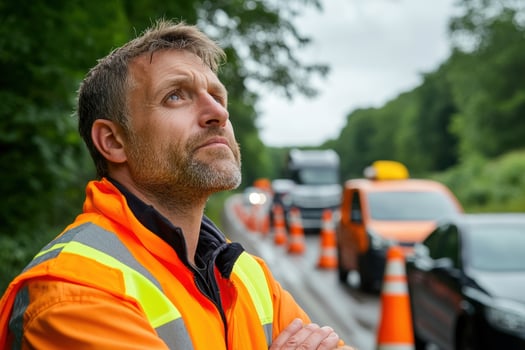 Roadside worker observes traffic incident management photo