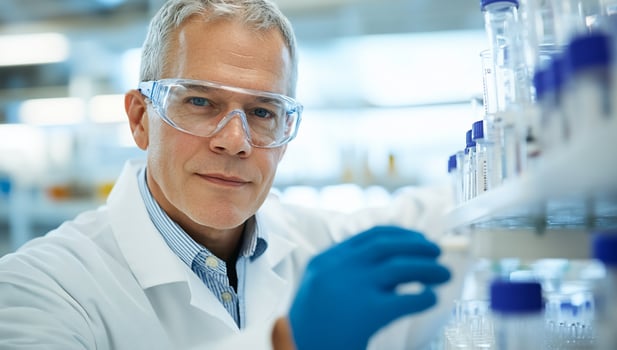 Scientist working in laboratory with test tubes conducting research photo