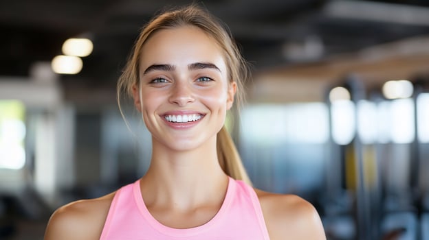 Smiling woman portrait in gym active fitness lifestyle photo