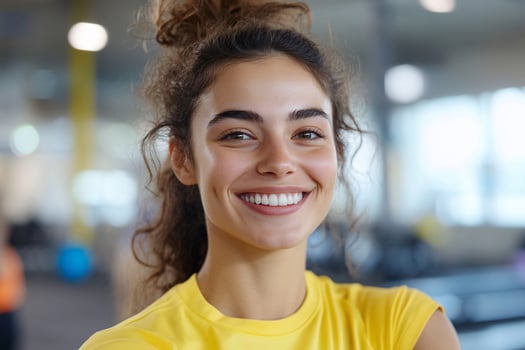 Smiling young woman in gym portrait active healthy lifestyle photo