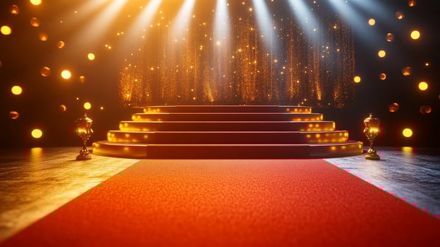Staircase with red carpet and elegant lighting for special event photo