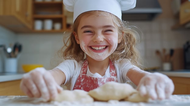 Young baker prepare dough at home sweet childhood moment photo