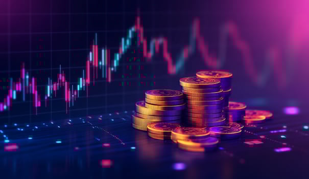 Financial growth and investment chart with gold coins photo