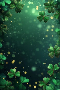 Green clover background with bokeh lights and copy space photo