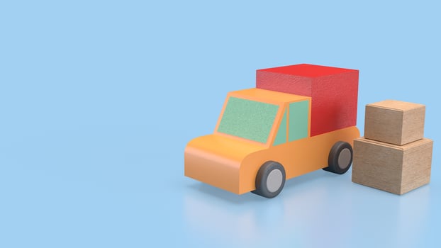 The Van truck and card board box for shipping or delivery concept 3d rendering. photo