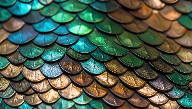 Iridescent Dragon Scales Shimmering with Teal and Bronze Hues. photo