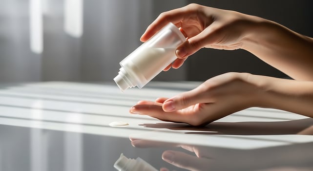 Dispensing Cream on Hand for Skincare Routine in Bright Light photo