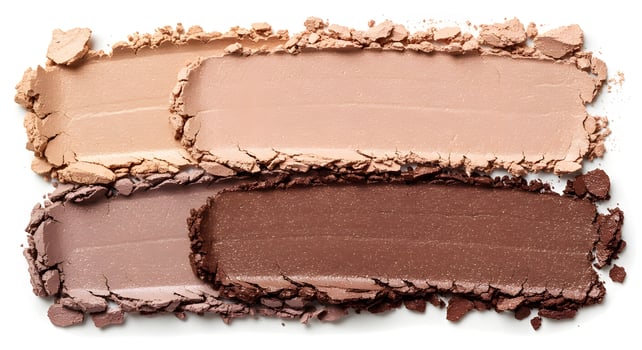 Neutral Toned Eyeshadow Layers Displayed in Artistic Macro Flat Lay. photo