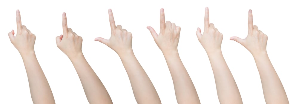 A set of six hands pointing up on a white background photo